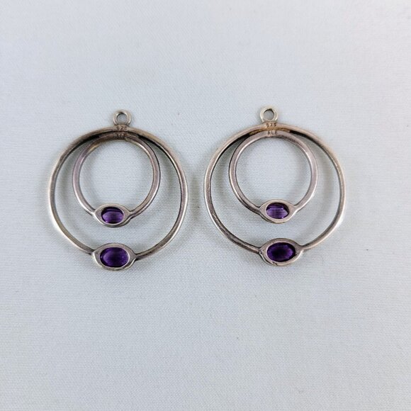 Pandora Amethyst Double Hoop Earring Charms Retired Sterling Silver 29606AM - Picture 3 of 6